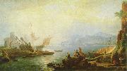 unknow artist Flubmundung mit Hafen oil painting reproduction